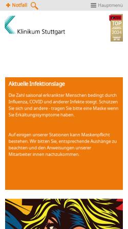 Vorschau der mobilen Webseite www.klinikum-stuttgart.de, Klinikum Stuttgart
