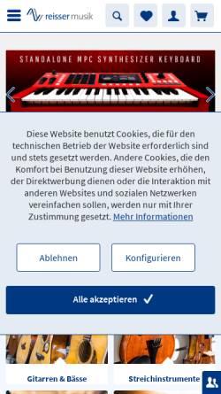 Vorschau der mobilen Webseite www.reisser-musik.de, Reisser Musik, Christian Reisser Musik-Vertriebs-GmbH