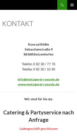 Vorschau der mobilen Webseite www.metzgerei-roessle.de, Metzgerei Rößle Batzenhofen