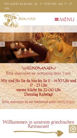 Vorschau der mobilen Webseite www.dionysos-erding.de, Restaurant Dionysos