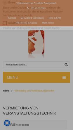 Vorschau der mobilen Webseite eventverleih.g-zell.de, G-zell.de Eventverleih Vermietung von PA & Lichttechnik