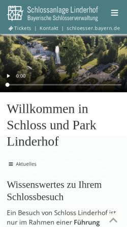 Vorschau der mobilen Webseite www.linderhof.de, Schloss und Park Linderhof
