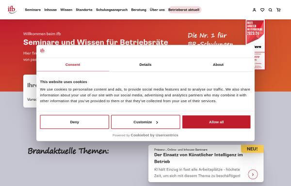 Vorschau von www.ifb.de, IFB - Institut zur Fortbildung von Betriebsräten KG
