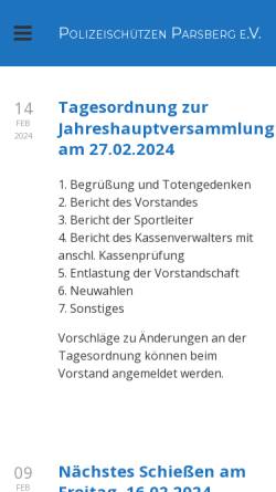 Vorschau der mobilen Webseite www.polizeischuetzen-parsberg.de, Polizeischützen Parsberg e.V.