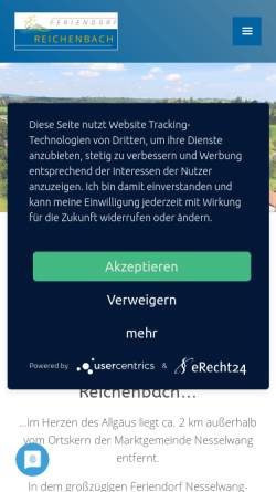 Vorschau der mobilen Webseite www.feriendorf-reichenbach.de, Feriendorf Reichenbach