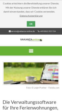 Vorschau der mobilen Webseite www.vakanza-online.de, Tourismus-Online-Buchungssysteme Stimpfle