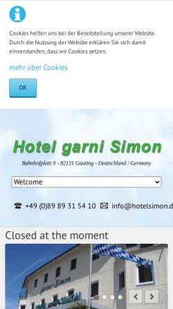 Vorschau der mobilen Webseite www.hotelsimon.de, Hotel garni Simon in Gauting
