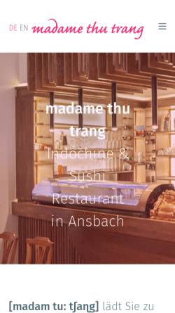 Vorschau der mobilen Webseite www.madame-thu-trang.de, Madame Thu Trang - Indochine & Sushi Restaurant