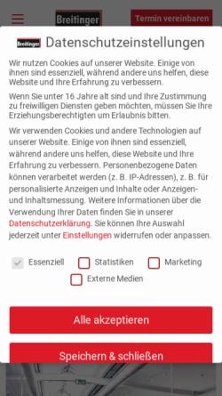 Vorschau der mobilen Webseite www.breitinger.de, Büro und Object Breitinger AG