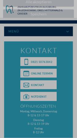 Vorschau der mobilen Webseite www.zahnimplantate-augsburg.de, Zahnarzt-Praxis Dr. Mitterwald