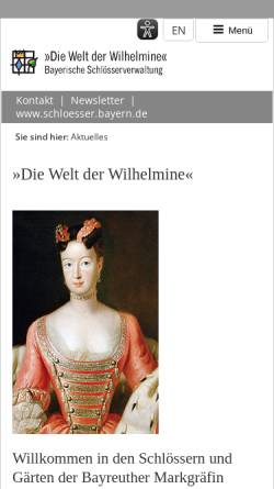 Vorschau der mobilen Webseite www.bayreuth-wilhelmine.de, Das Bayreuth der Markgräfin Wilhelmine