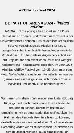 Vorschau der mobilen Webseite www.arena-festival.org, ARENA - der jungen Künste e.V.