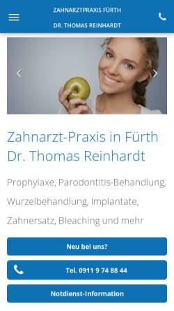 Vorschau der mobilen Webseite www.zahnarzt-praxis-fuerth.de, Zahnarzt Praxis Dr. Thomas Reinhardt