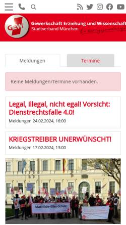 Vorschau der mobilen Webseite www.gew-muenchen.de, Gewerkschaft Erziehung und Wissenschaft GEW