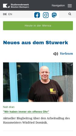 Vorschau der mobilen Webseite www.studentenwerk-muenchen.de, Studentenwerk München