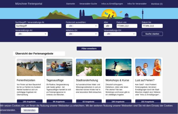 Vorschau von www.ferien-muenchen.de, Ferienangebote für Kinder und Jugendliche