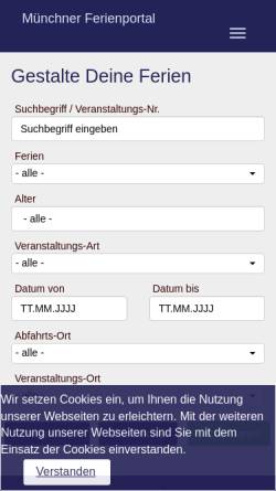 Vorschau der mobilen Webseite www.ferien-muenchen.de, Ferienangebote für Kinder und Jugendliche