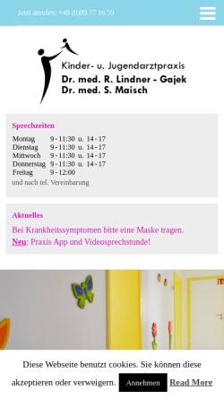 Vorschau der mobilen Webseite www.kinderarzt-muenchen-sendling.de, Dr. med. Ruth Lindner-Gajek, Dr. med. Soyoun Maisch