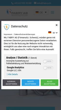Vorschau der mobilen Webseite fabry.ch, W. Fabry + Co. Spannzangenfabrik