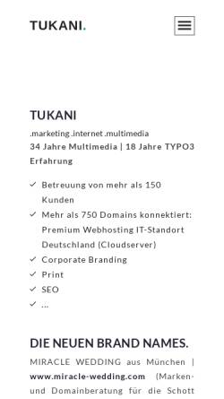 Vorschau der mobilen Webseite www.tukani.de, Tukani media experts (ex desainbyro)