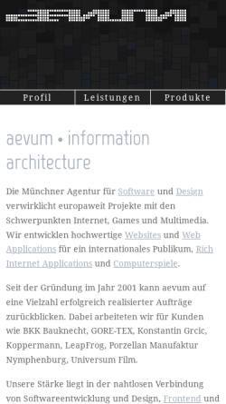 Vorschau der mobilen Webseite aevum.de, Aevum GmbH