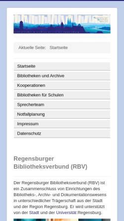 Vorschau der mobilen Webseite www.regensburger-bibliotheken.de, Regensburger Bibliotheksverbund (RBV)