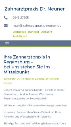 Vorschau der mobilen Webseite www.zahnarztpraxis-neuner.de, Zahnärztliche Gemeinschaftspraxis Dr. Wilhelm Neuner, Dr. Iris Neuner