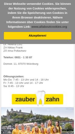 Vorschau der mobilen Webseite www.zahnarzt-zauberzahn.de, Zahnarztpraxis Dr. med. dent. Barbara Uleer