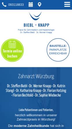 Vorschau der mobilen Webseite www.biebl-knapp.de, Praxis für Zahnmedizin und Implantologie Dr. Steffen Biebl und Dr. Werner Knapp