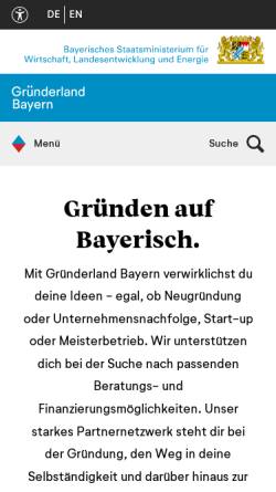 Vorschau der mobilen Webseite www.gruenderland.bayern, Gründerland.Bayern