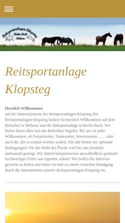 Vorschau der mobilen Webseite www.reiterhof-klopsteg.de, Reitsportanlage Klopsteg - Inh. Ute Klopsteg