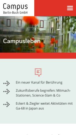Vorschau der mobilen Webseite campus-berlin-buch.de, Berlin-Buch - BBB Management GmbH Campus Berlin-Buch