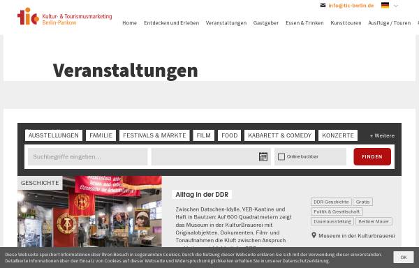 Vorschau von www.tic-berlin.de, Tourismus Information Center in Prenzlauer Berg, Pankow und Weißensee
