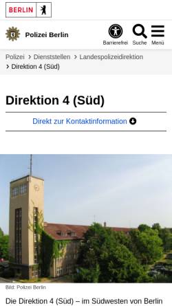 Vorschau der mobilen Webseite www.berlin.de, Polizeidirektion 4