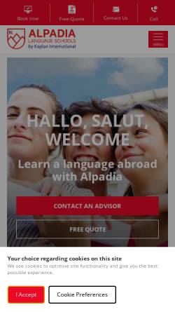 Vorschau der mobilen Webseite www.alpadia.com, Alpadia Sprachenschulen