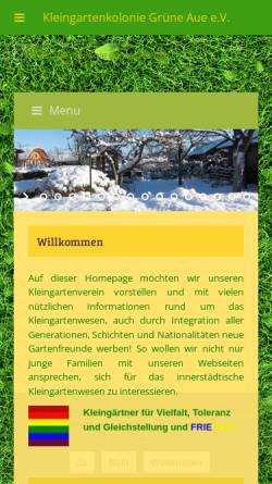 Vorschau der mobilen Webseite www.kleingartenkolonie-gruene-aue.de, Kleingartenkolonie Grüne Aue e.V.