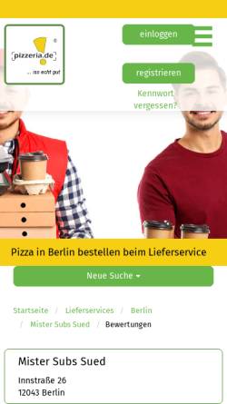 Vorschau der mobilen Webseite www.pizzeria.de, Mister-Subs Sued