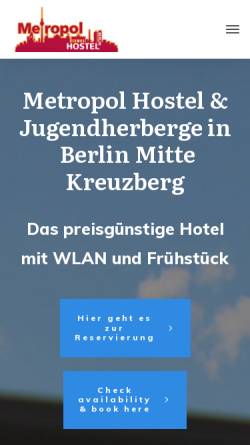 Vorschau der mobilen Webseite www.metropolhostel-berlin.de, Metropol Hostel Berlin