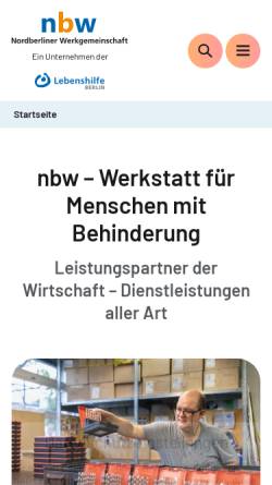 Vorschau der mobilen Webseite nbw.de, Nbw Nordberliner Werkgemeinschaft gGmbH
