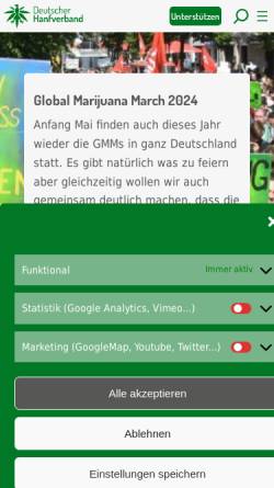 Vorschau der mobilen Webseite hanfverband.de, Deutscher Hanf Verband, Georg Wurth