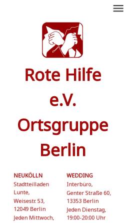 Vorschau der mobilen Webseite www.berlin.rote-hilfe.de, Rote Hilfe e.V. Ortsgruppe Berlin