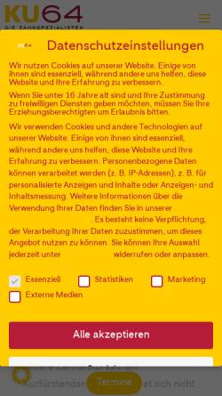 Vorschau der mobilen Webseite ku64.de, KU64 Dr. Ziegler & Partner Zahnarzt Berlin