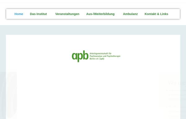 Vorschau von www.apb.de, Arbeitsgemeinschaft für Psychoanalyse und Psychotherapie Berlin e.V.