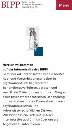 Vorschau der mobilen Webseite bipp-berlin.de, Berliner Institut für Psychotherapie und Psychoanalyse (BIPP) e.V.