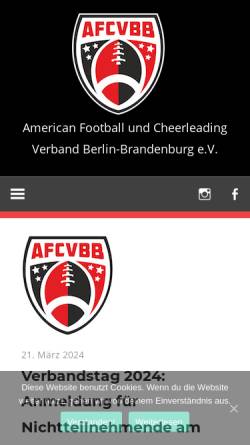 Vorschau der mobilen Webseite afcvbb.de, American Football und Cheerleading Verband Berlin/Brandenburg e.V.