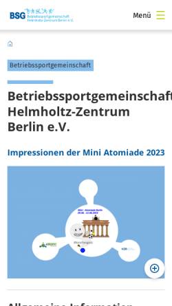 Vorschau der mobilen Webseite www.helmholtz-berlin.de, Betriebssportgemeinschaft Helmholtz-Zentrum Berlin e.V.