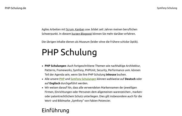 Vorschau von www.php-schulung.de, Symfony Schulung