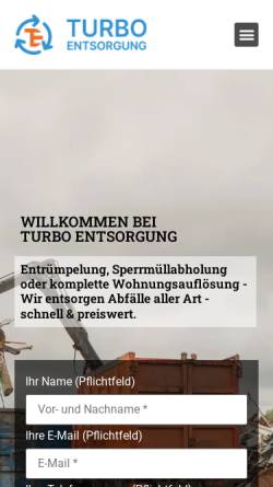 Vorschau der mobilen Webseite turbo-entsorgung.de, Turbo Entsorgung