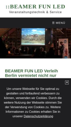 Vorschau der mobilen Webseite beamerfun.de, Beamer Fun Led Verleih