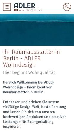 Vorschau der mobilen Webseite www.adler-wohndesign.de, Adler Wohndesign GmbH